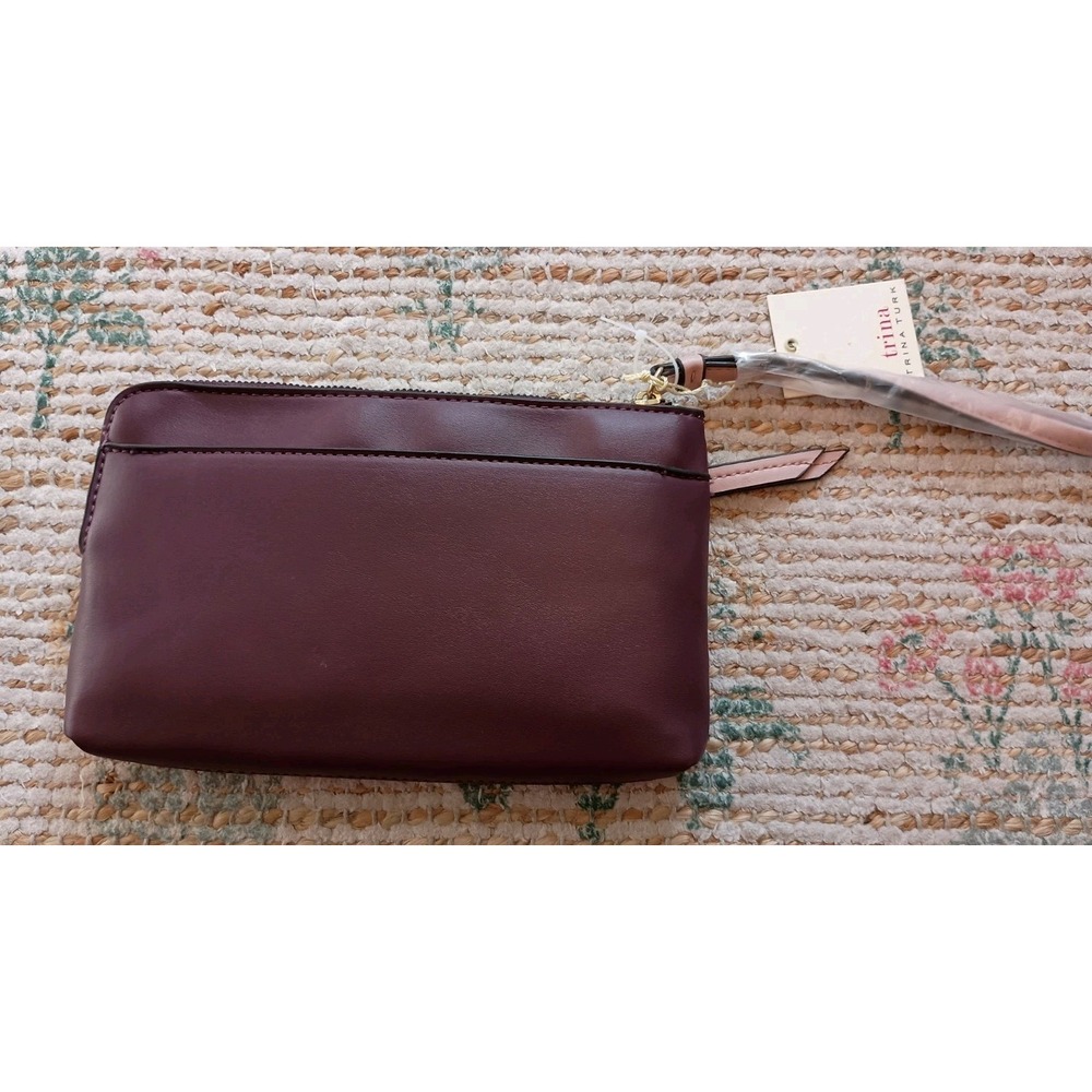 Trina Turk NWT Wristlet‎ Clutch Bordeaux Zip Pouch Gold Hardware - Picture 5 of 10